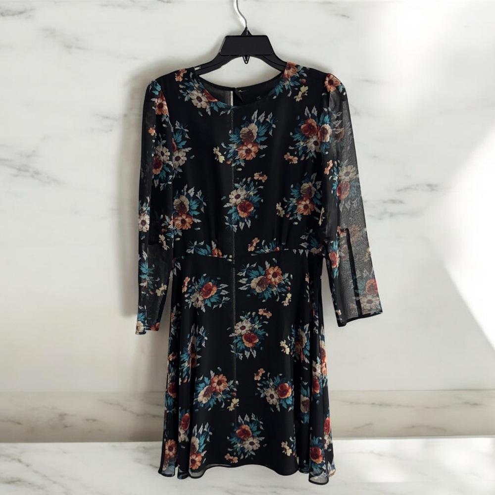 Zara Basic Black Floral Mini Dress M